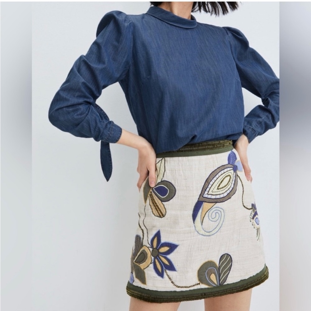 Veronica Beard Inga Embroidered Silk Skirt